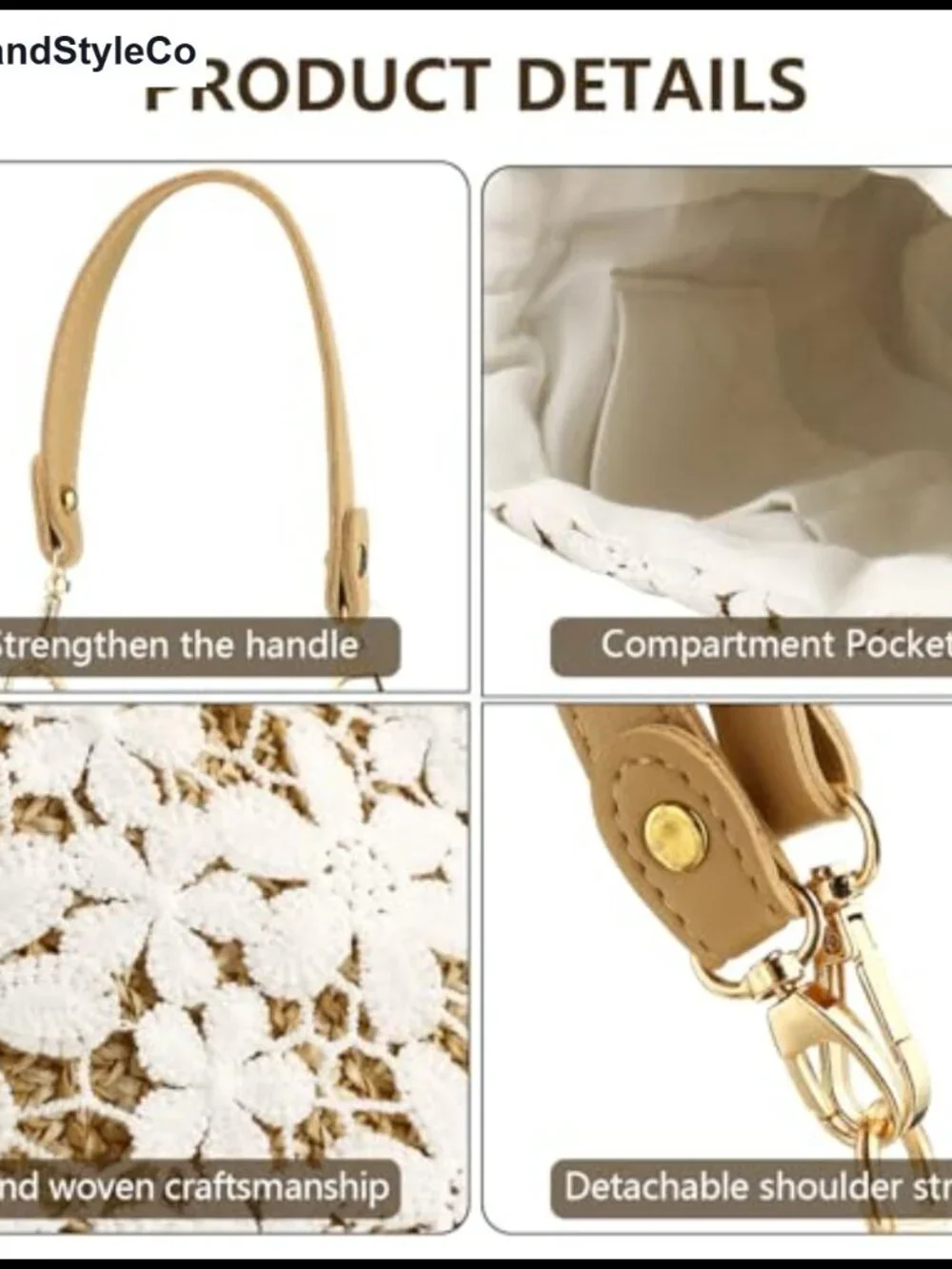 Bamboo Handbag Woven Straw Shoulder Crossbody Sling Bag for Women Beach